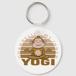 Funny cute monkey doing yoga. funny yoga poses keychain