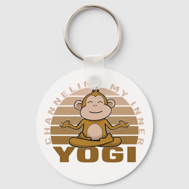 Funny cute monkey doing yoga. funny yoga poses keychain (Front)