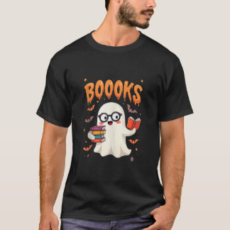 Funny Cute Nerd Ghost Book Lover Halloween Party C T-Shirt
