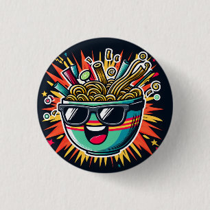 Funny Cute Noodle Cartoon Ramen Bowl 1 Inch Round Button