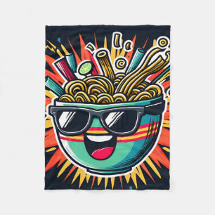 Funny Cute Noodle Cartoon Ramen Bowl Fleece Blanket