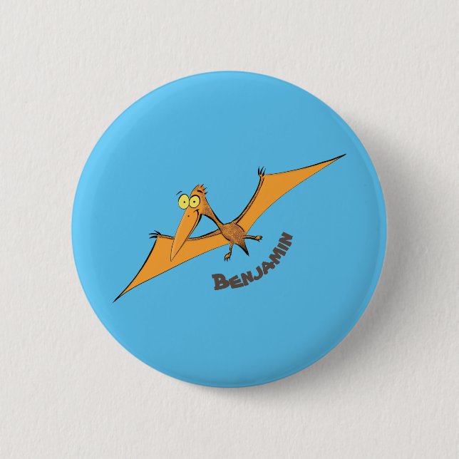 Funny cute orange flying pterodactyl cartoon 2 inch round button (Front)