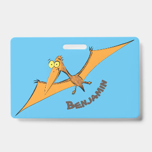 Funny cute orange flying pterodactyl cartoon badge