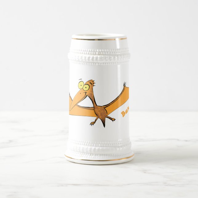 Funny cute orange flying pterodactyl cartoon beer stein (Center)