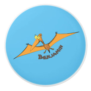 Funny cute orange flying pterodactyl cartoon ceramic knob