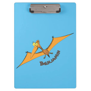 Funny cute orange flying pterodactyl cartoon clipboard