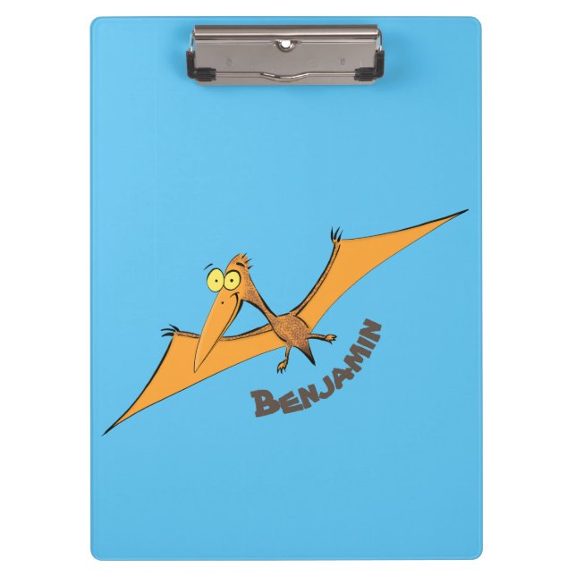 Funny cute orange flying pterodactyl cartoon clipboard (Front)
