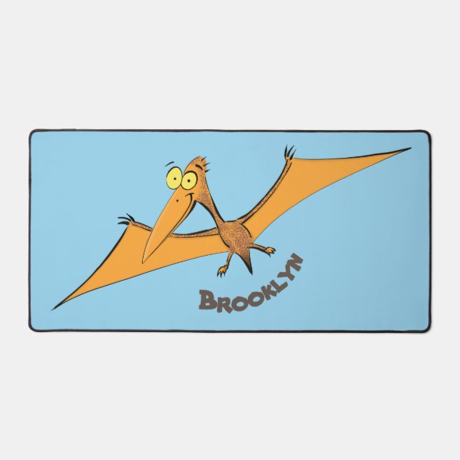 Funny cute orange flying pterodactyl cartoon desk mat (Front)