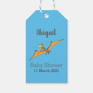 Funny cute orange flying pterodactyl cartoon gift tags