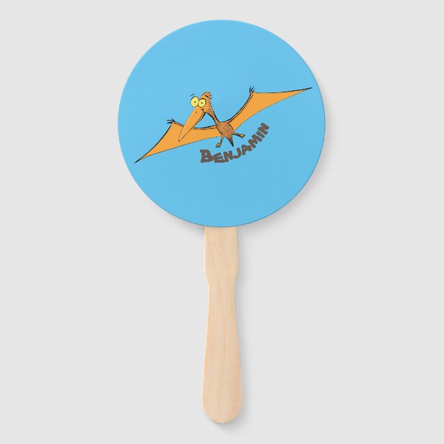 Funny cute orange flying pterodactyl cartoon hand fan (Front)
