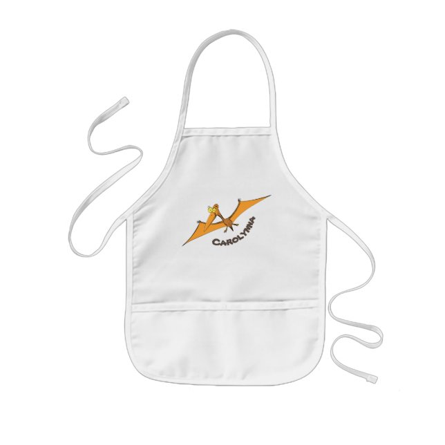 Funny cute orange flying pterodactyl cartoon kids apron (Front)