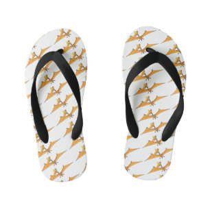 Funny cute orange flying pterodactyl cartoon kid's flip flops