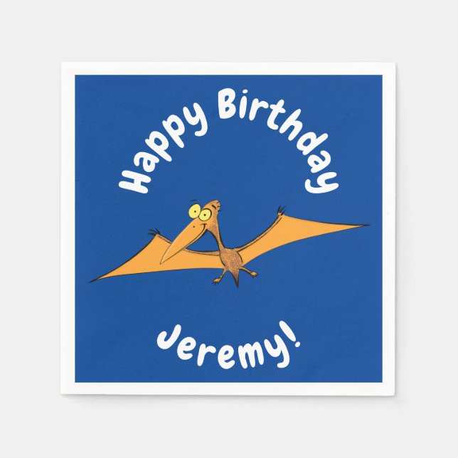 Funny cute orange flying pterodactyl cartoon napkin (Front)