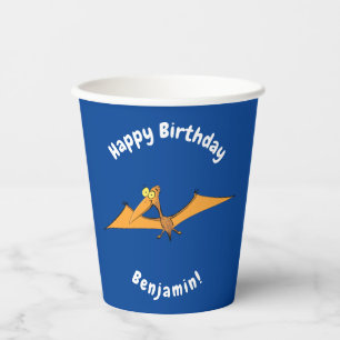 Funny cute orange flying pterodactyl cartoon paper cups