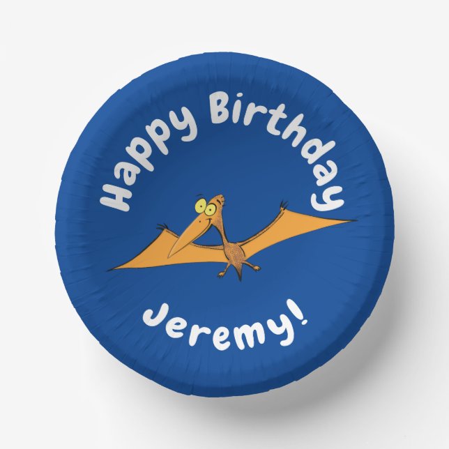 Funny cute orange flying pterodactyl cartoon paper plate (Front)