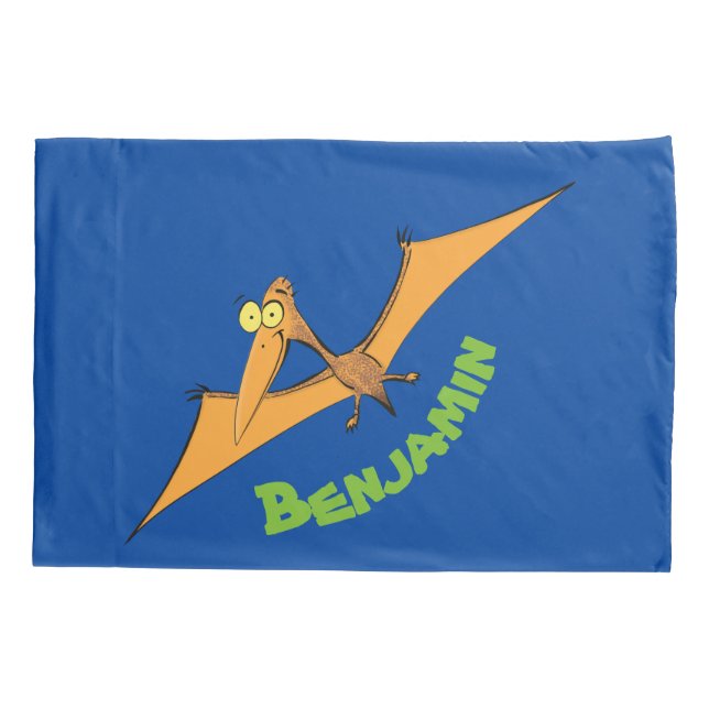 Funny cute orange flying pterodactyl cartoon pillowcase (Back)