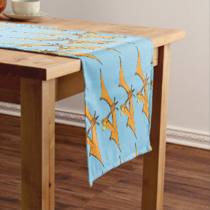 Funny cute orange flying pterodactyl cartoon short table runner