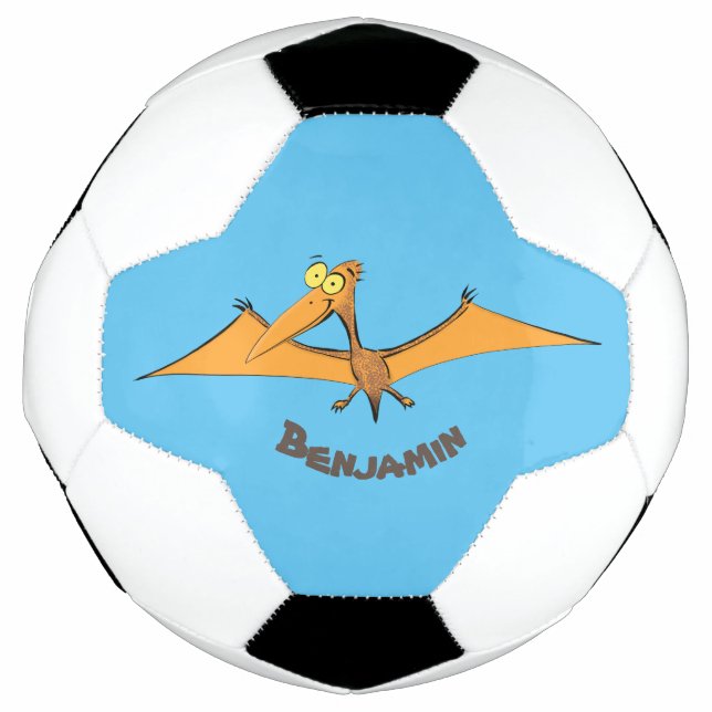 Funny cute orange flying pterodactyl cartoon soccer ball (Front)