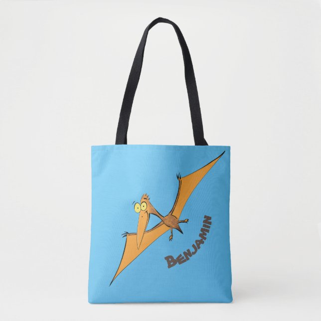 Funny cute orange flying pterodactyl cartoon tote bag (Front)