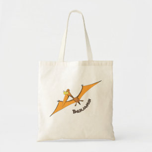 Funny cute orange flying pterodactyl cartoon tote bag