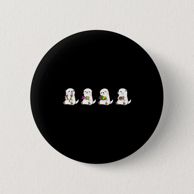 Funny Cute Otter Mardi Gras Sea 2 Inch Round Button (Front)