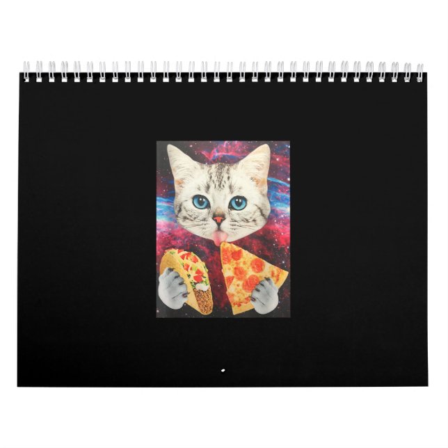 Funny Cute Outer Space Galaxy Cat Meme Pizza Taco Calendar (Cover)