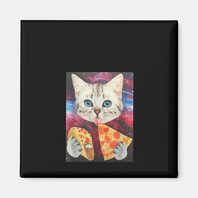 Funny Cute Outer Space Galaxy Cat Meme Pizza Taco Magnet (Front)