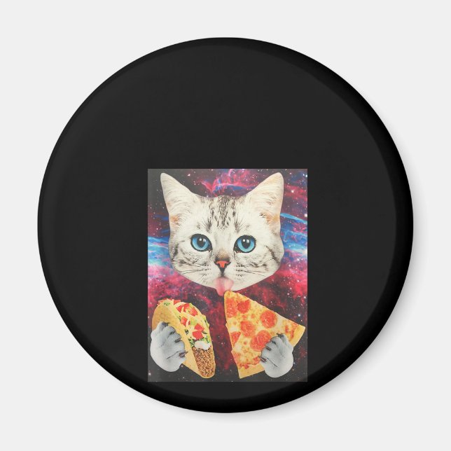 Funny Cute Outer Space Galaxy Cat Meme Pizza Taco Magnet (Front)