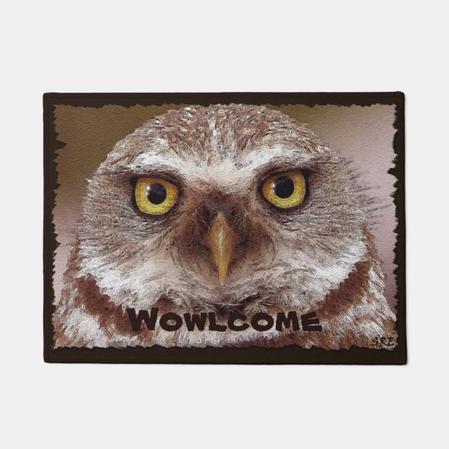 Funny, Cute Owl Face Welcome Mat (Front)
