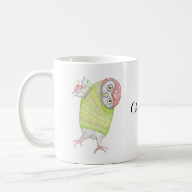 Funny Cute owl with flowers Valentine's day Coffee Mug (Left)