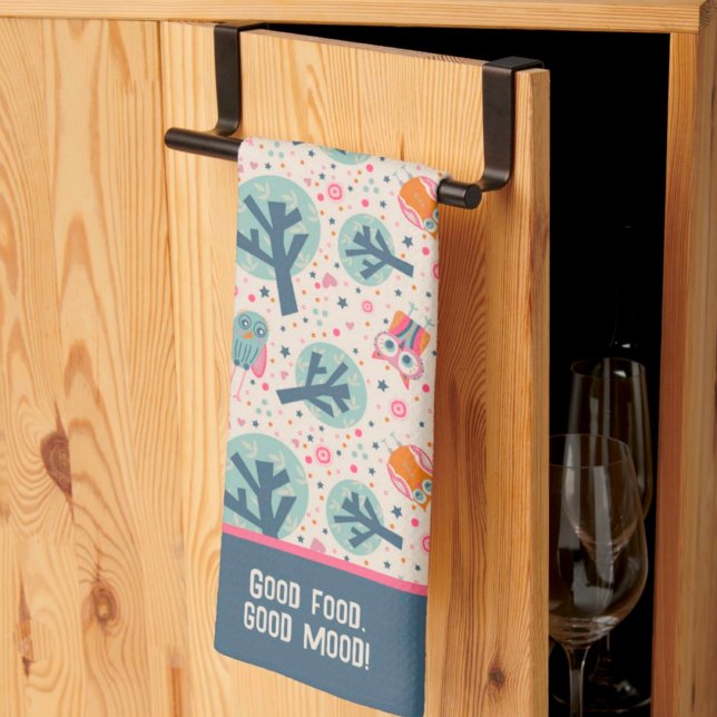 Funny Cute Owls Pattern Personalized Quote or Name Kitchen Towel (Creator Uploaded)