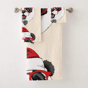 funny cute panda in Christmas Bath Towel Set