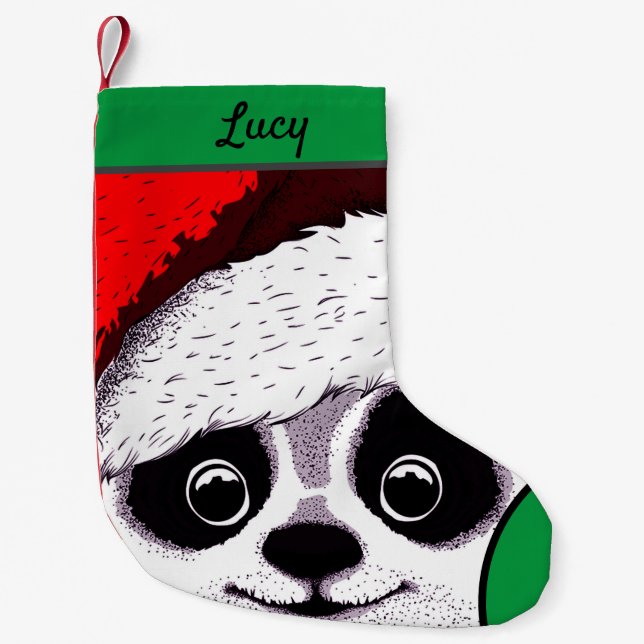 funny cute panda in Christmas Small Christmas Stocking (Front)