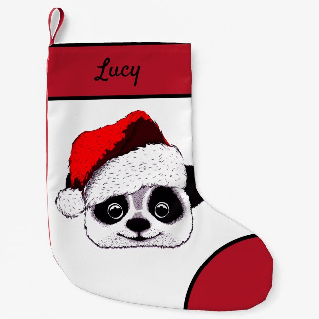 funny cute panda in Christmas Small Christmas Stocking (Front)