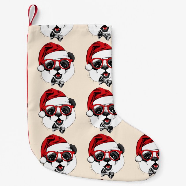 funny cute panda in Christmas Small Christmas Stocking (Front)