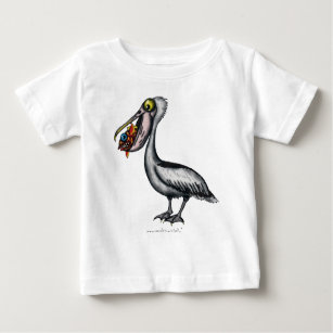 Funny cute pelican with angry fish baby t-shirt