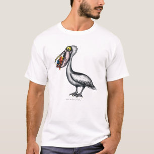 Funny cute pelican with angry fish t-shirt