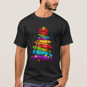 Funny Cute Pencil Christmas Tree Xmas Lights Teach T-Shirt