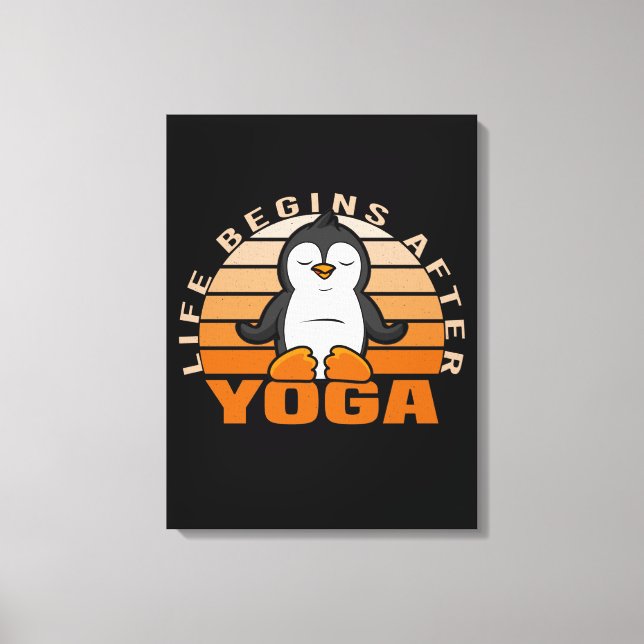 Funny cute penguin doing yoga. funny yoga poses canvas print (Front)