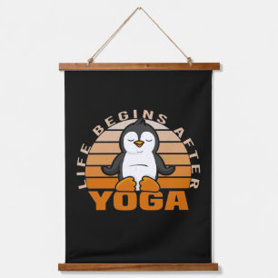 Funny cute penguin doing yoga. funny yoga poses hanging tapestry