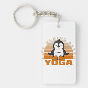 Funny cute penguin doing yoga. funny yoga poses keychain