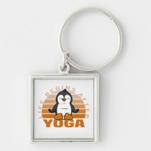 Funny cute penguin doing yoga. funny yoga poses keychain