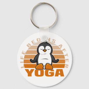 Funny cute penguin doing yoga. funny yoga poses keychain