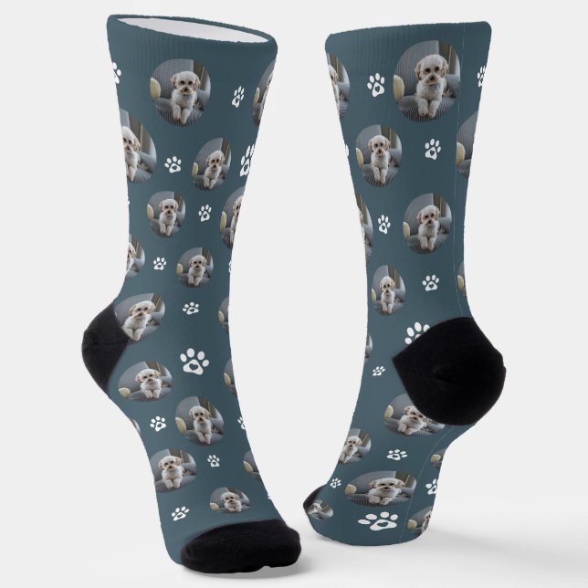 Funny Cute Pet Dog/Cat Photo Pawprint Socks (Angled)