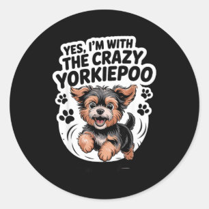 Funny Cute Pet Mix Dog Pup Yes I'm With The Crazy Classic Round Sticker