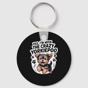 Funny Cute Pet Mix Dog Pup Yes I'm With The Crazy Keychain