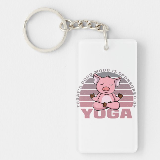 Funny cute pig doing yoga. funny yoga poses keychain (Front)
