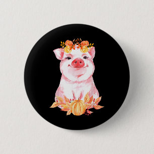 Funny Cute Pig Floral Autumn Fall Farm Animal Pigs 2 Inch Round Button