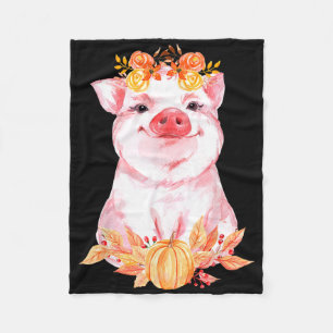 Funny Cute Pig Floral Autumn Fall Farm Animal Pigs Fleece Blanket