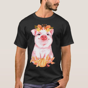 Funny Cute Pig Floral Autumn Fall Farm Animal Pigs T-Shirt